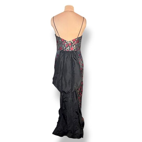 Jessica McClintock Gunne Sax Rose Brocade Gown Black Red Floral Train Size 13 14 - Picture 8 of 12